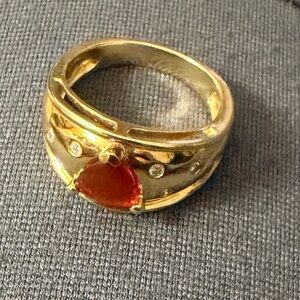❌❌❌ SOLD!!!! Fire Opal & Bezel Set Diamond Cocktail Ring 18K Yellow Gold